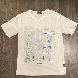 Giorgio Armani White Tee with Blue and Silver Design